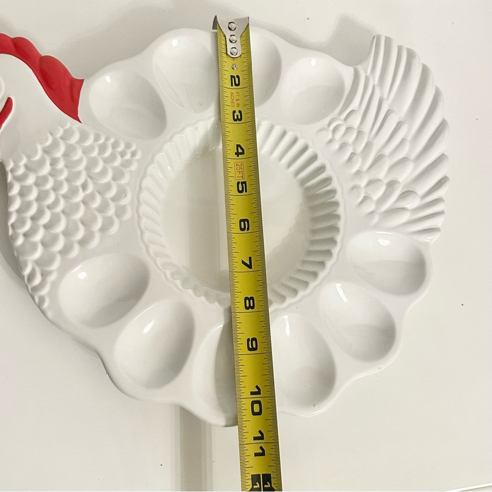 Vintage 13” Rooster Deviled Egg Chicken Ceramic Platter Portugal Teleflora Tray - Picture 11 of 12